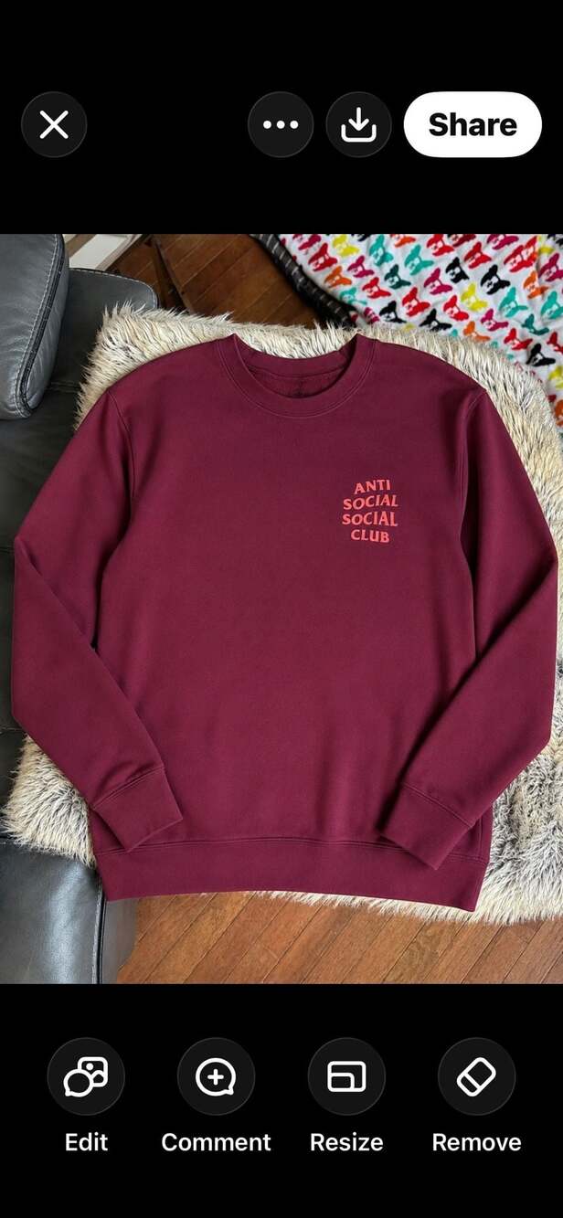 Anti Social Social Club Maroon Crewneck Sweatshirt with Orange Logo